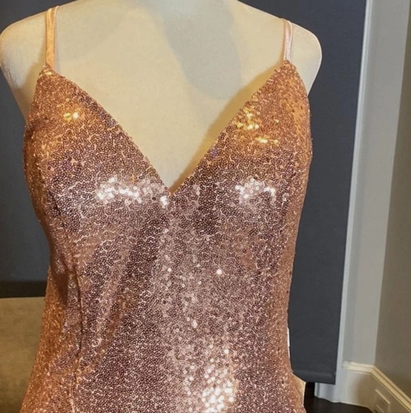 NWT Pink Sequin Formal Gown or Unconventional Bridal Dress With A Train - Picture 4 of 16